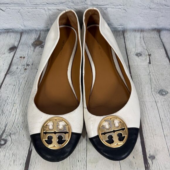 Tory Burch Flats Loafer Women Size 7.5 Colorblock Leather Preppy Minimalist Shoe - Picture 3 of 12